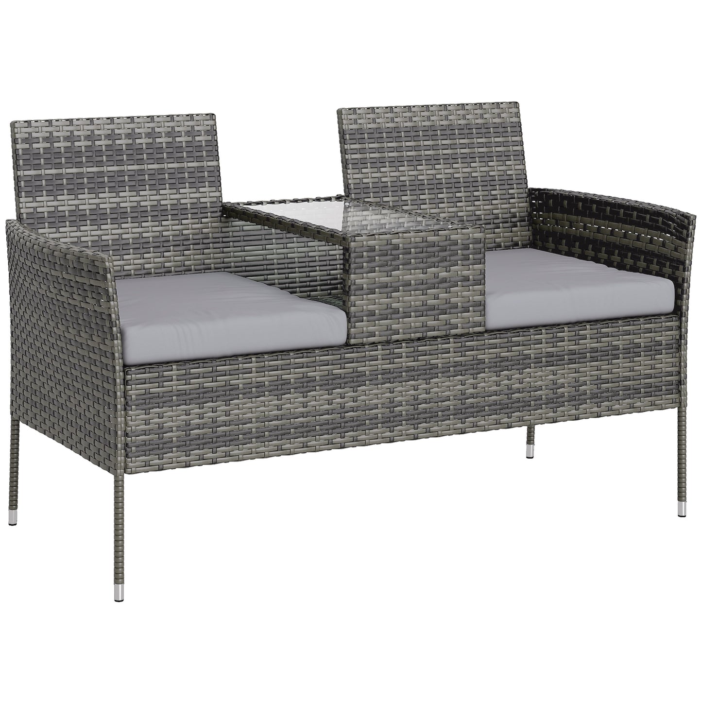 Two-Seat Rattan Chair, with Middle Table