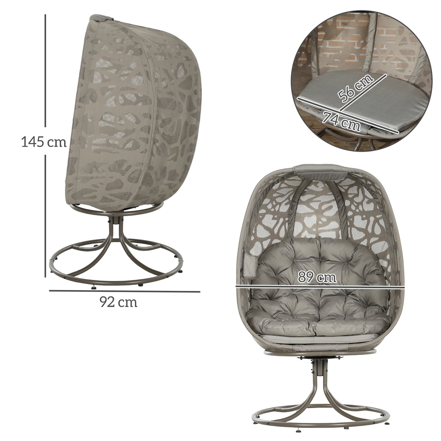 Swivel Egg Chair with Cushions, Foldable Basket Seat and Metal Frame (1)