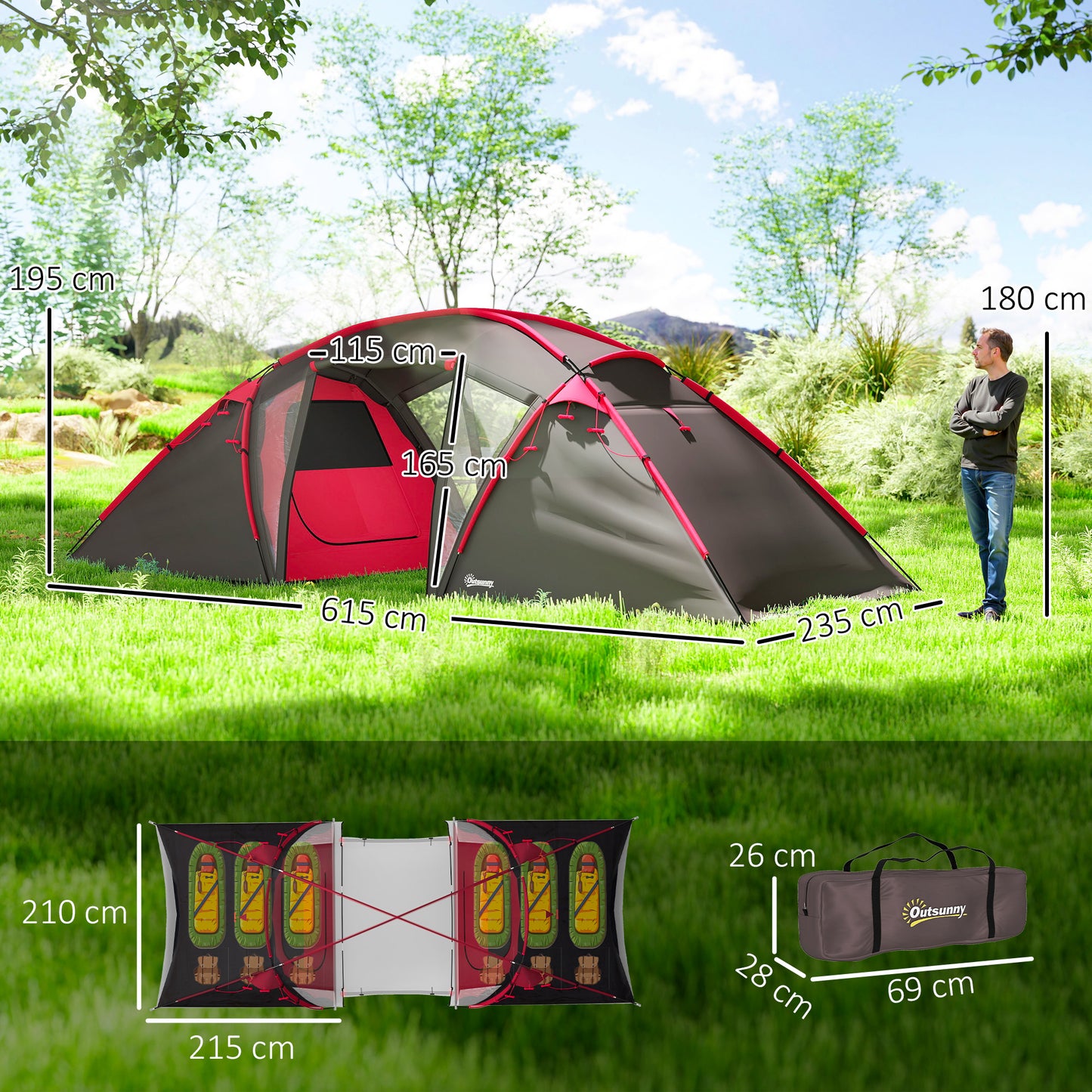 4-6 Man Family Camping Tent w/ 2 Bedrooms and a Living Room