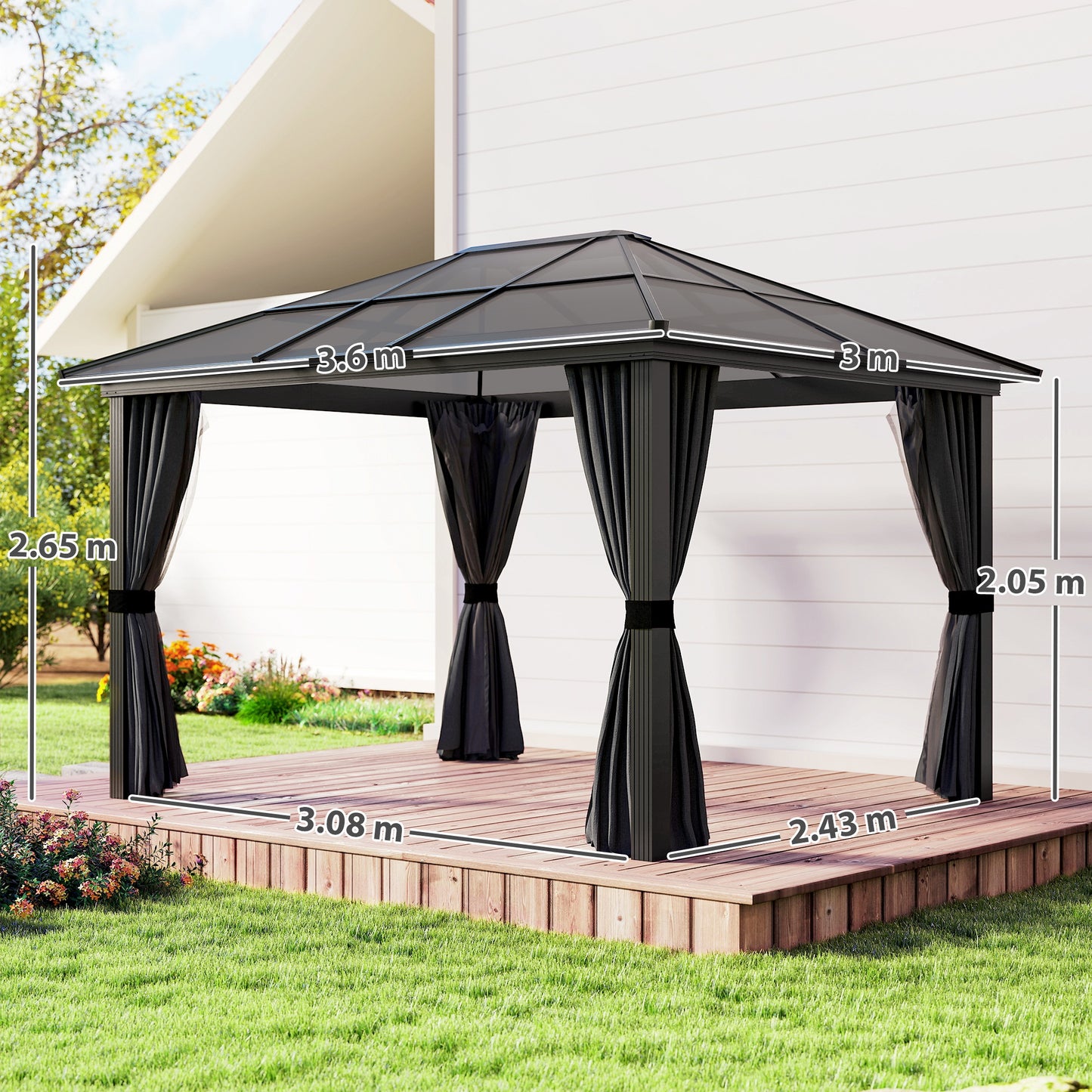 3 x 3.6m Hardtop Gazebo Canopy with Polycarbonate Roof (1)