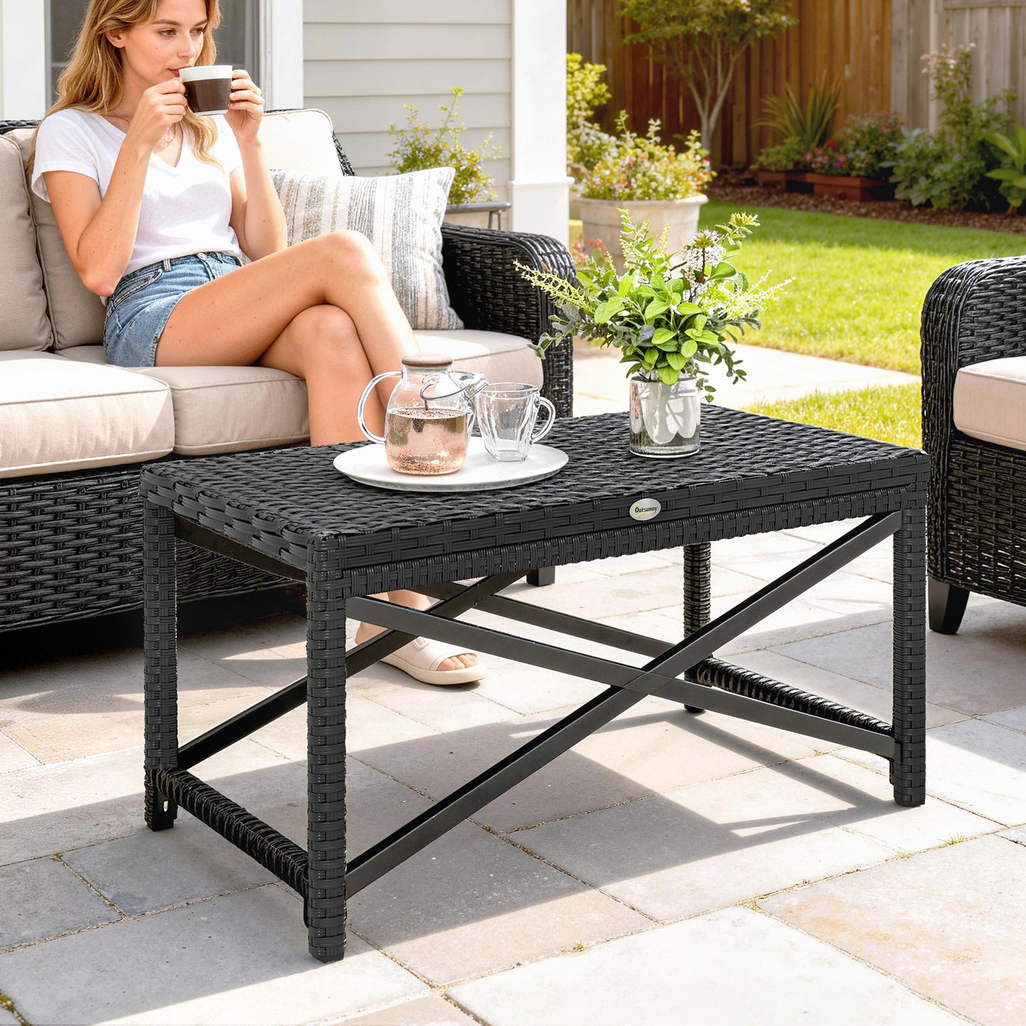 Outdoor Coffee Table Side Table with X-Shape Frame for Patio, Balcony