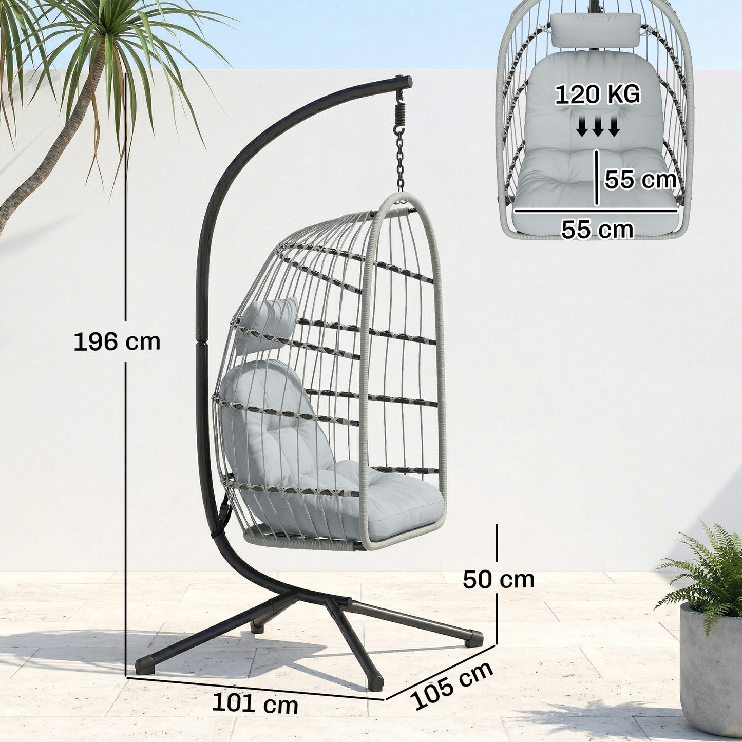 Hanging Egg Chair, Indoor Outdoor Hammock Swing Chair with Stand (2)