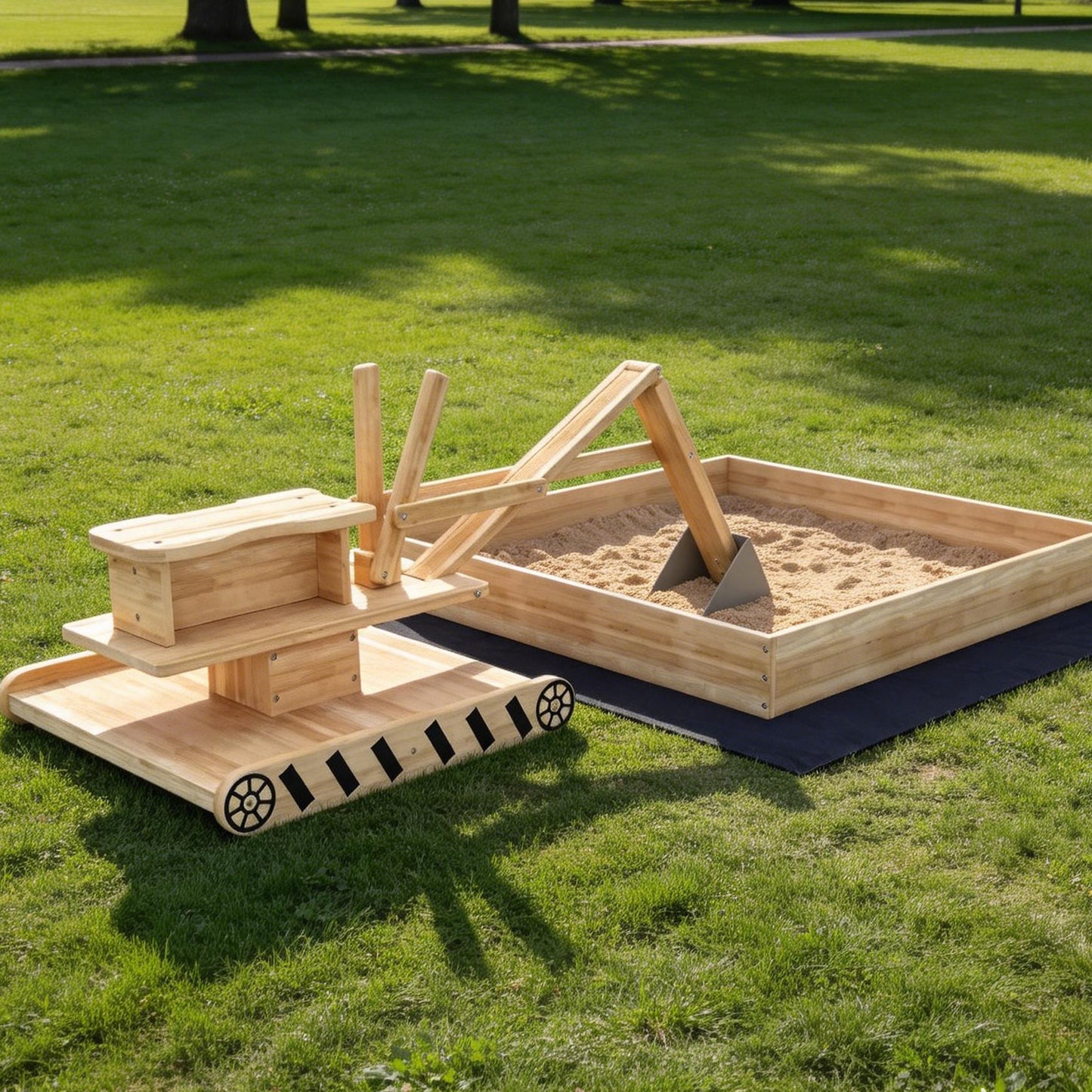 Wooden Sand Pit with Digger, Kids Sandbox Outdoor