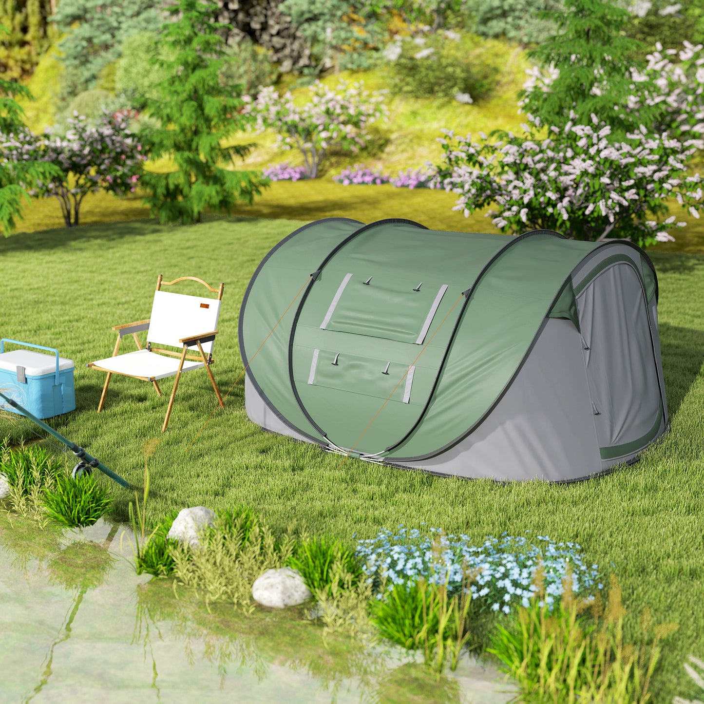 4 Person Pop-up Camping Tent Family Tent with Ground Sheet