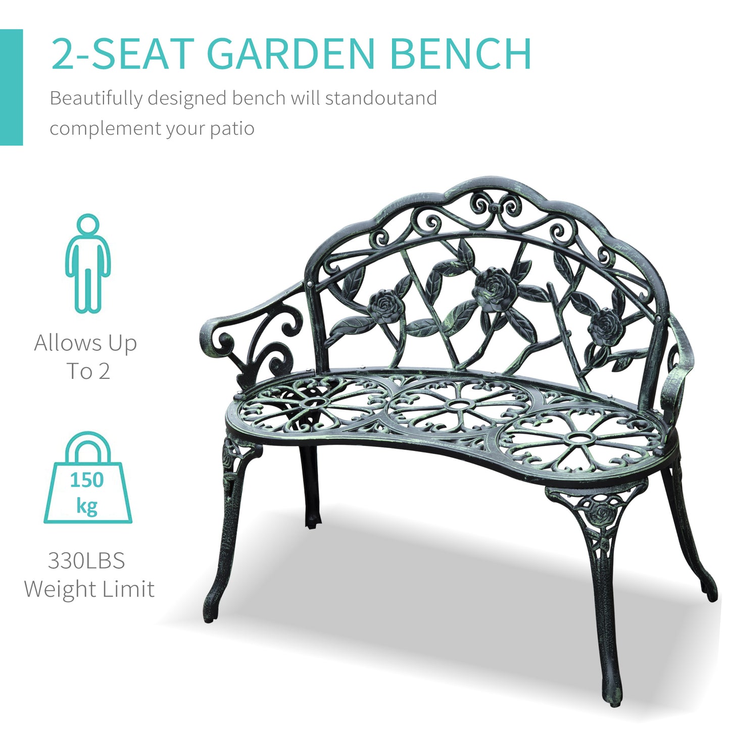 Cast Aluminum Garden Bench-Antique