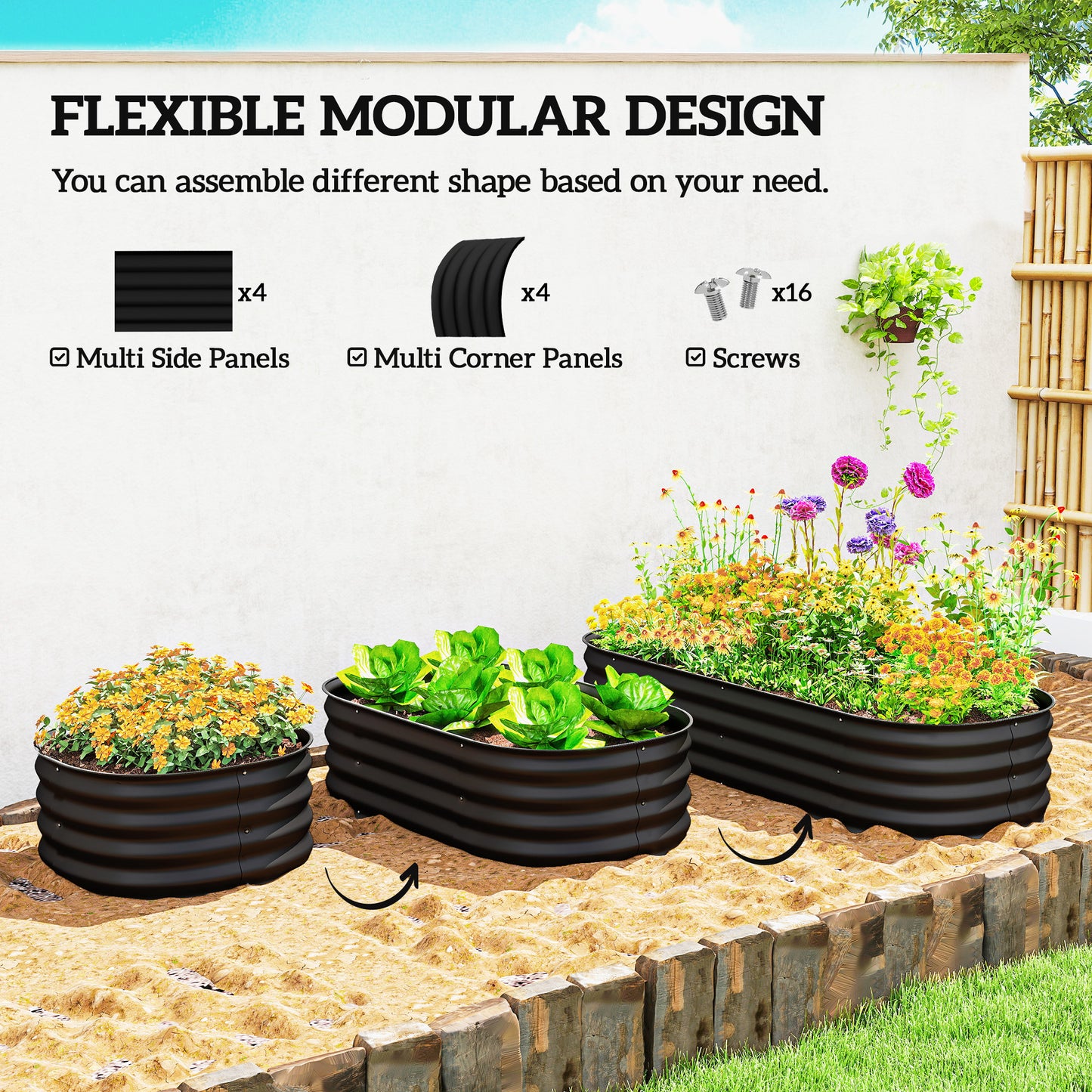 Galvanised Raised Garden Bed, Metal Planter Box with Safety Edging