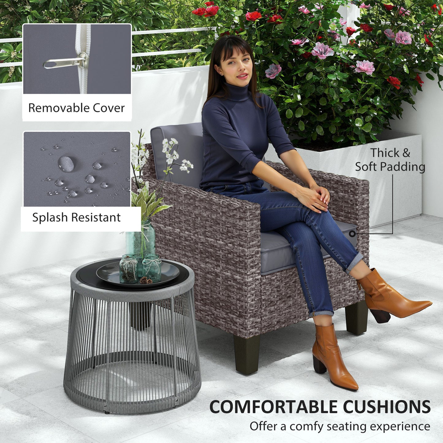 Single Rattan Armchair, with Cushions
