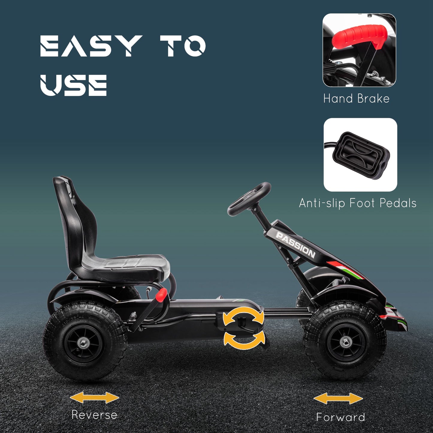 Metal Kids Pedal Go Kart with Adjustable Seat Inflatable Tyres