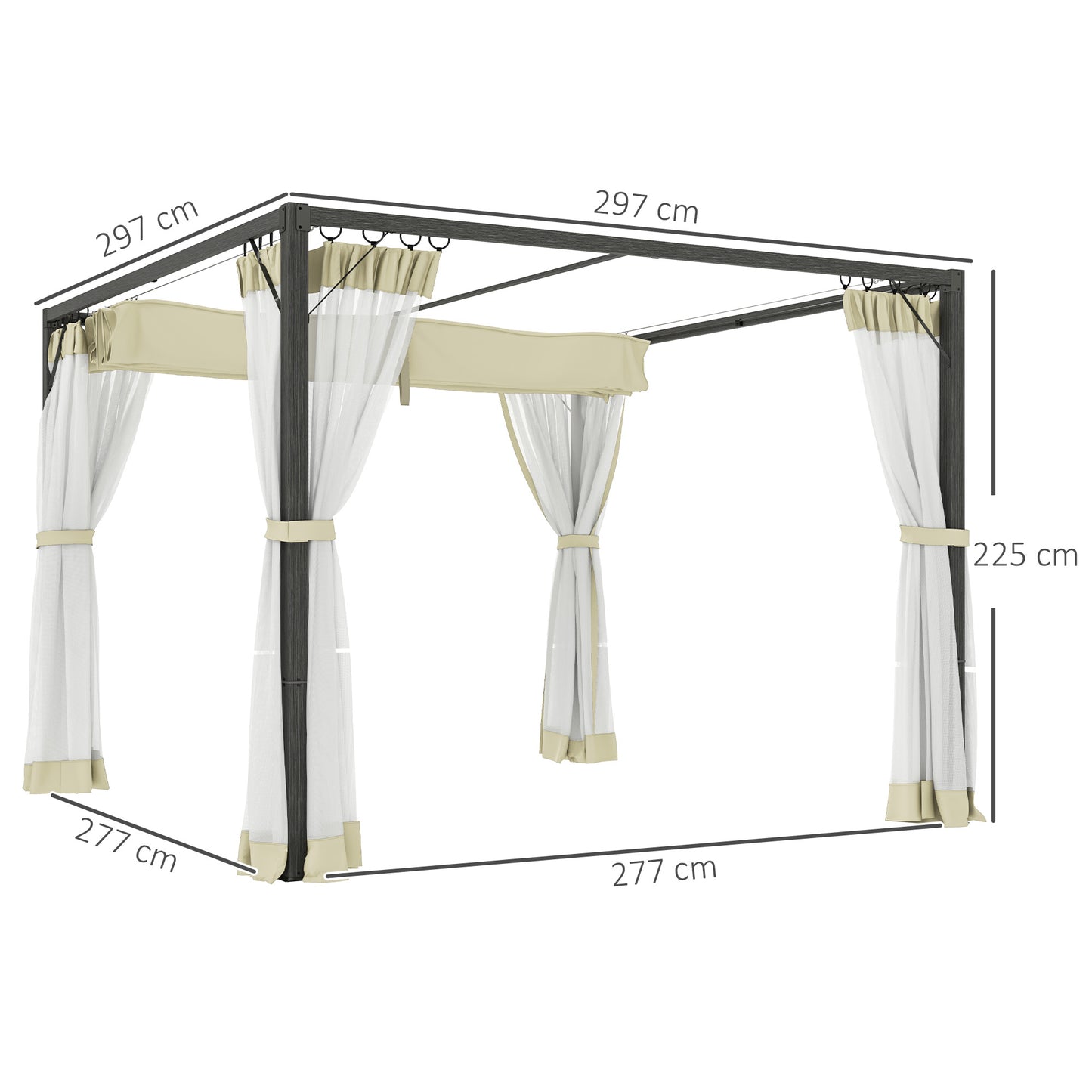 3 x 3m Aluminium Frame Pergola, with Retractable Roof