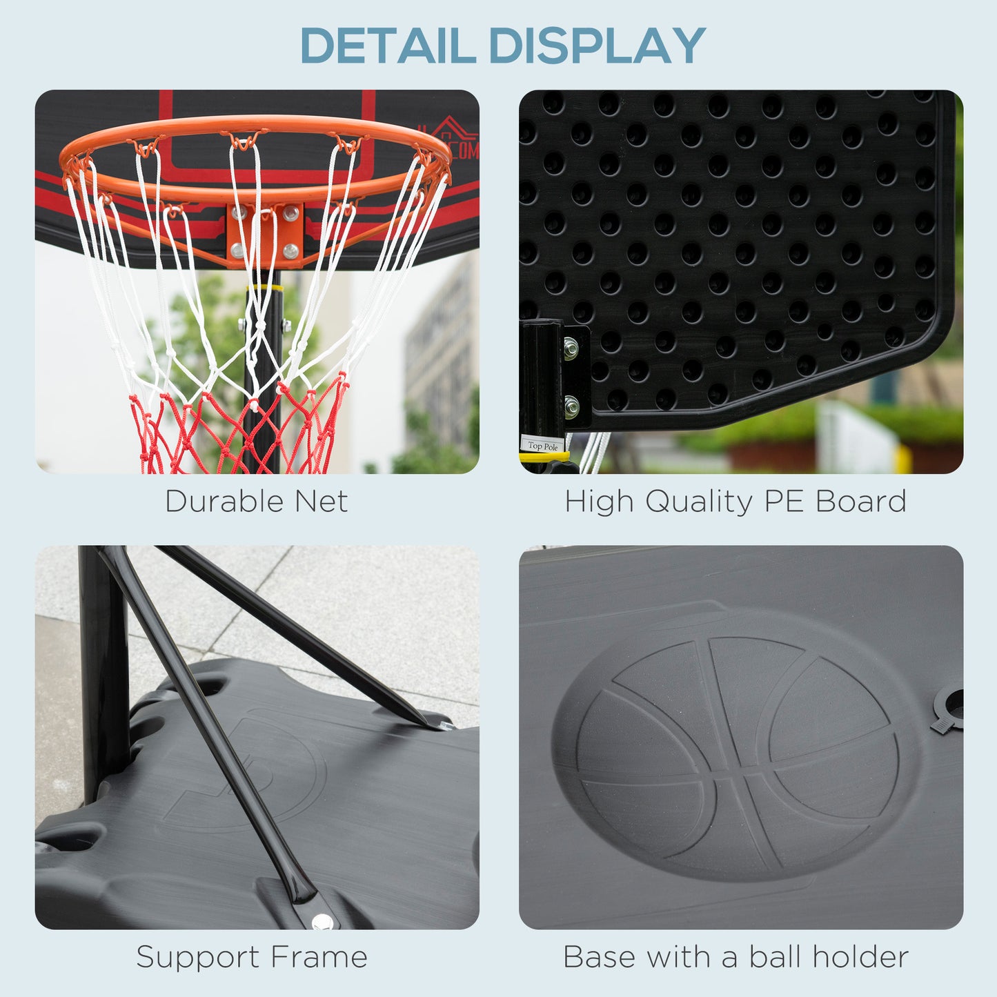 Basketball Hoop Stand Portable Adjustable Height 2.1-2.6m w/ Wheels