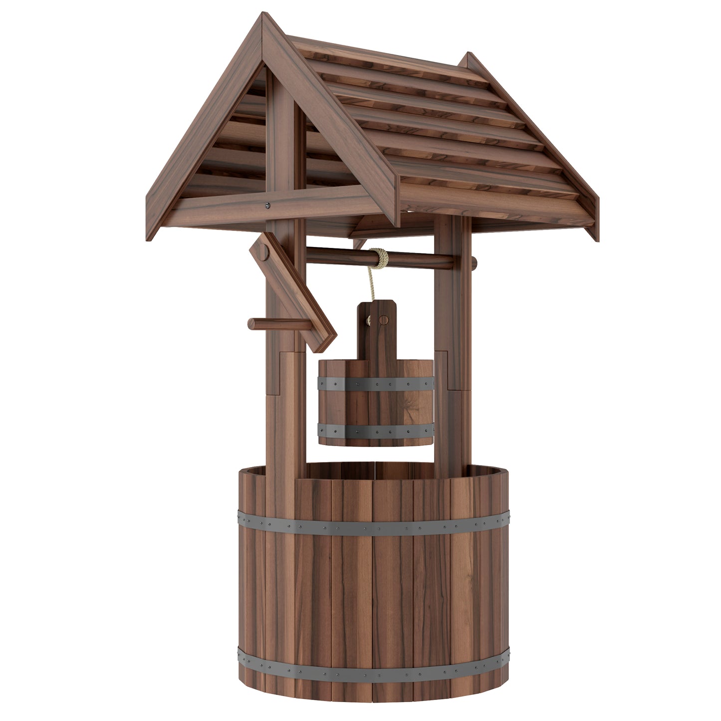 Wood Wishing Well for Outside with Hanging Bucket