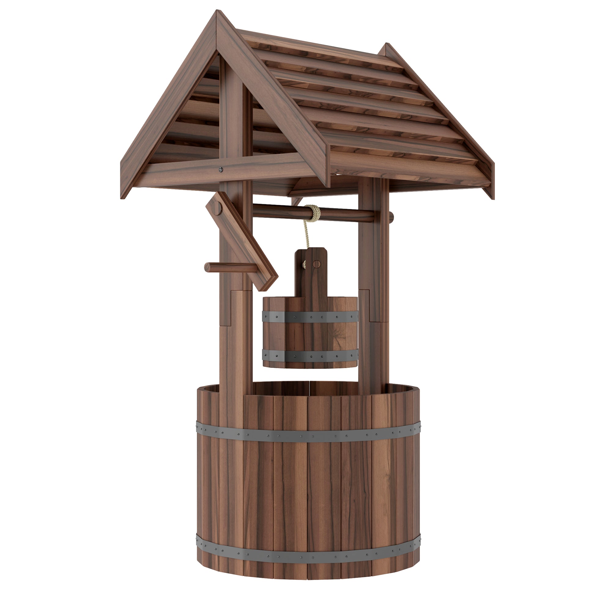 Wood Wishing Well for Outside with Hanging Bucket