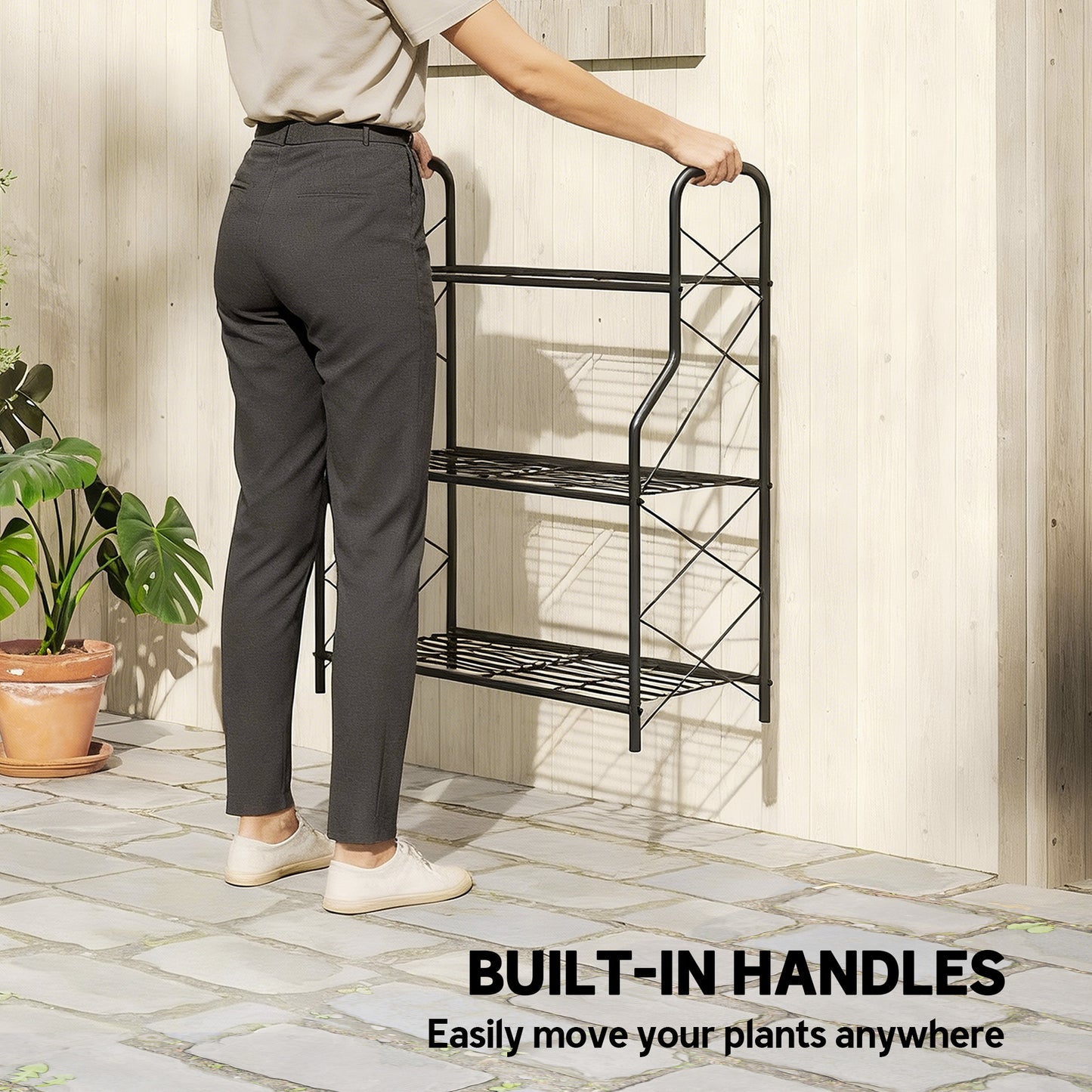 3-Tier Metal Plant Stand, Heavy Duty Ladder Shelf Potted Plants