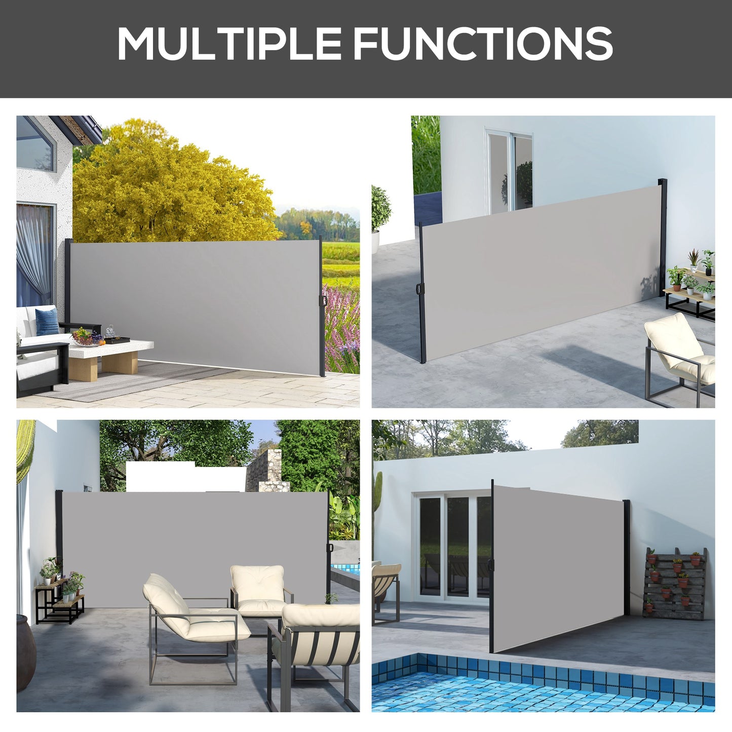 Retractable Side Awning, Outdoor Privacy Screen for Garden, Hot Tub