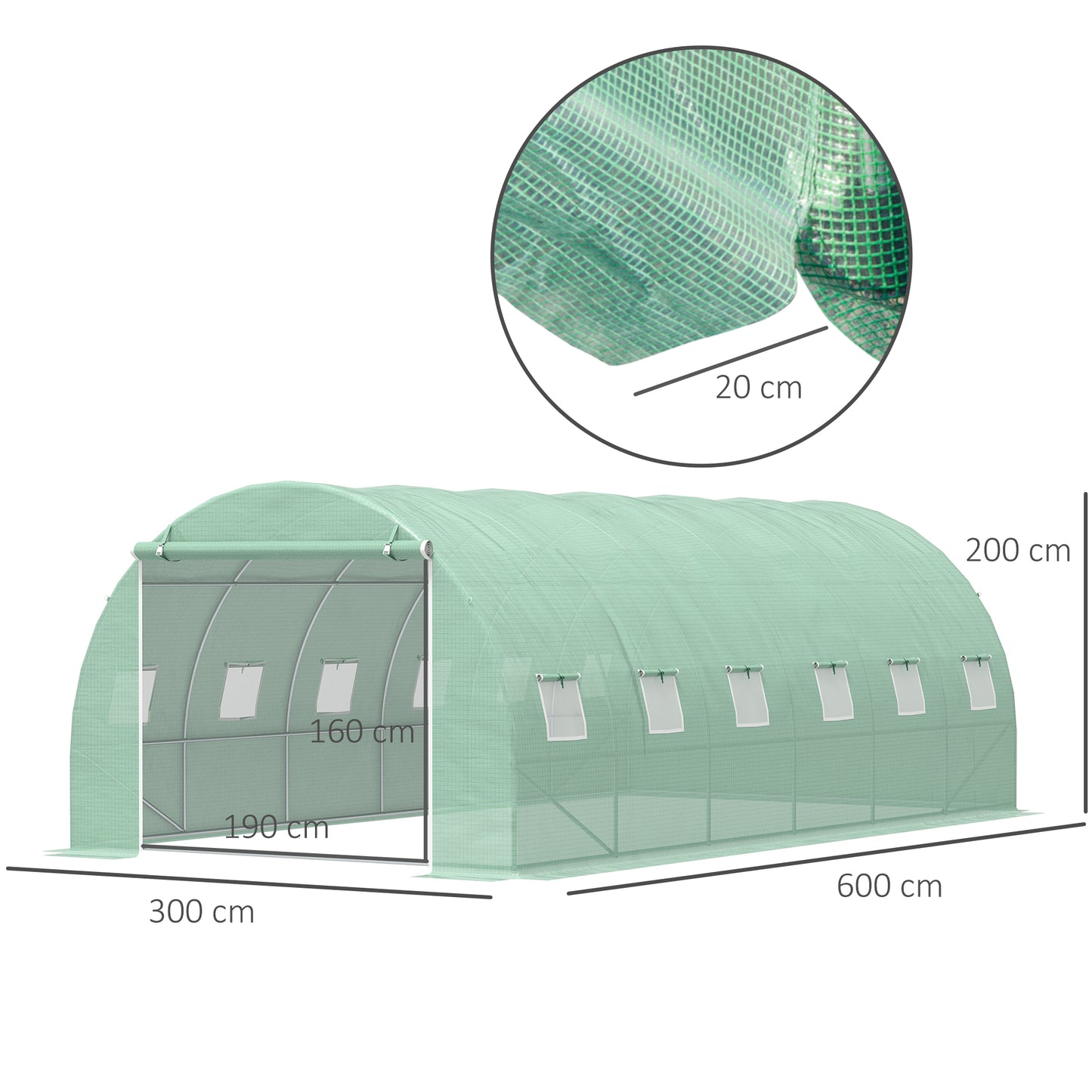 6 x 3 x 2 m Polytunnel Greenhouse with Roll-up Door