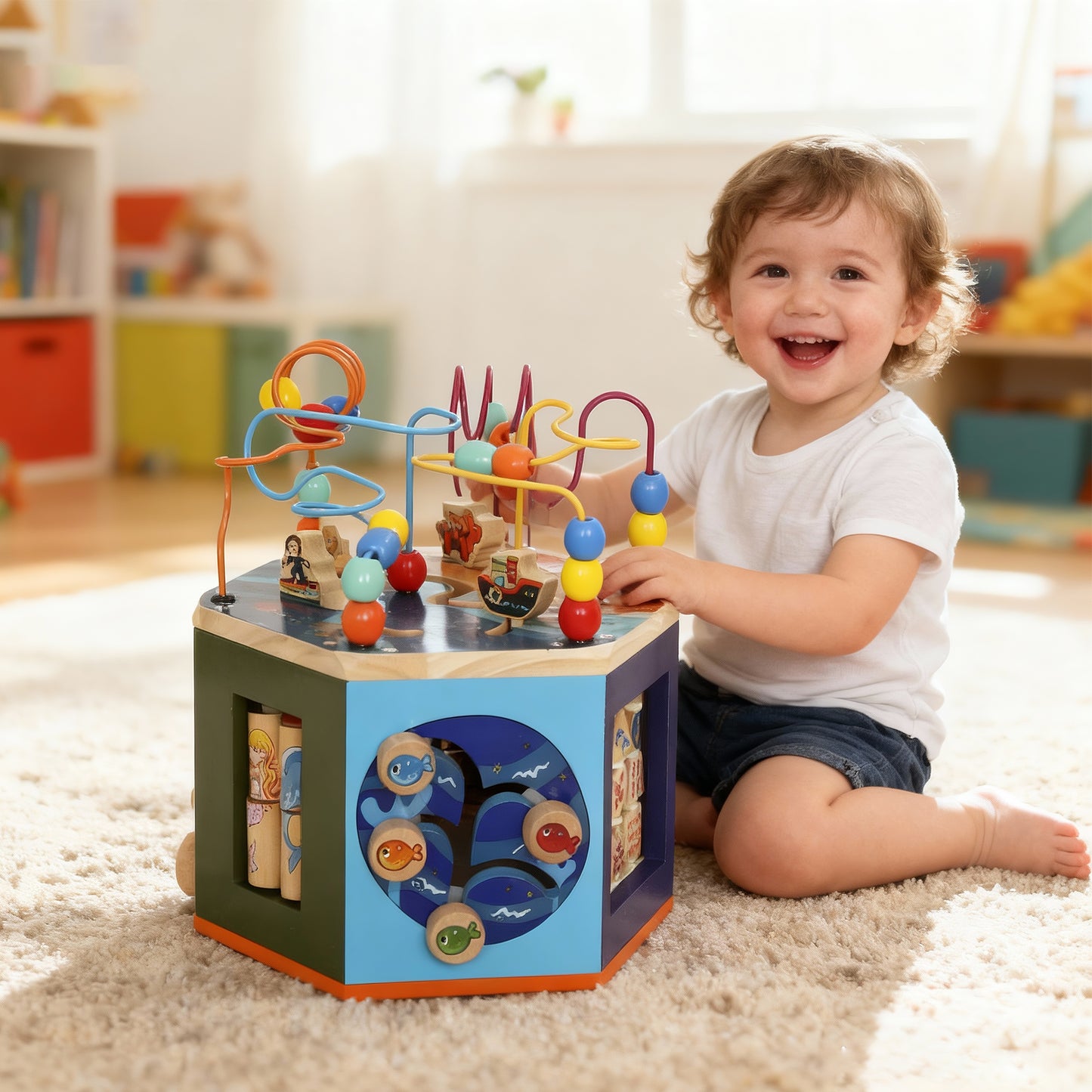 Wooden Activity Cube, Baby Toys with Bead Maze