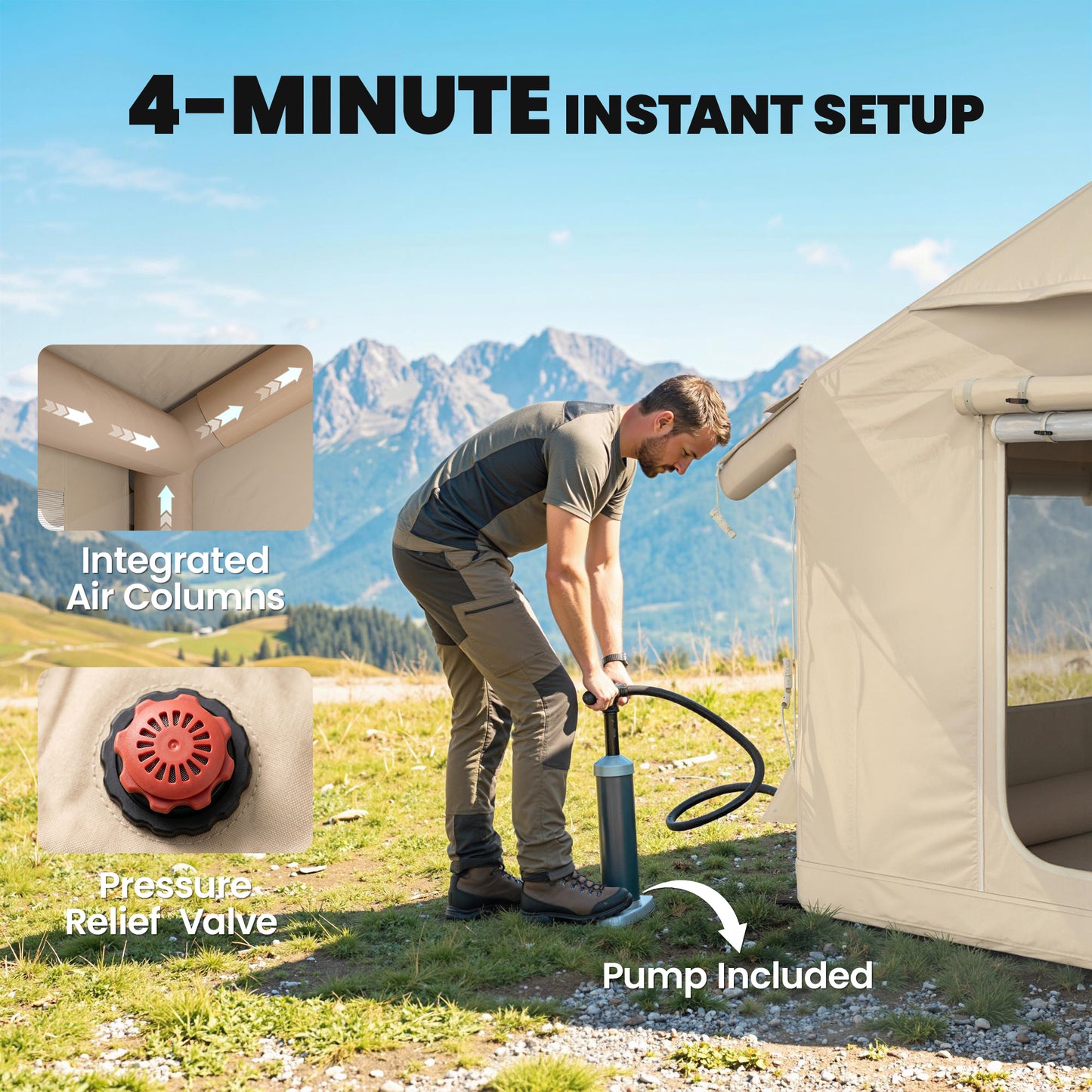 Inflatable Tents Waterproof Glamping Tent with Stove Jack