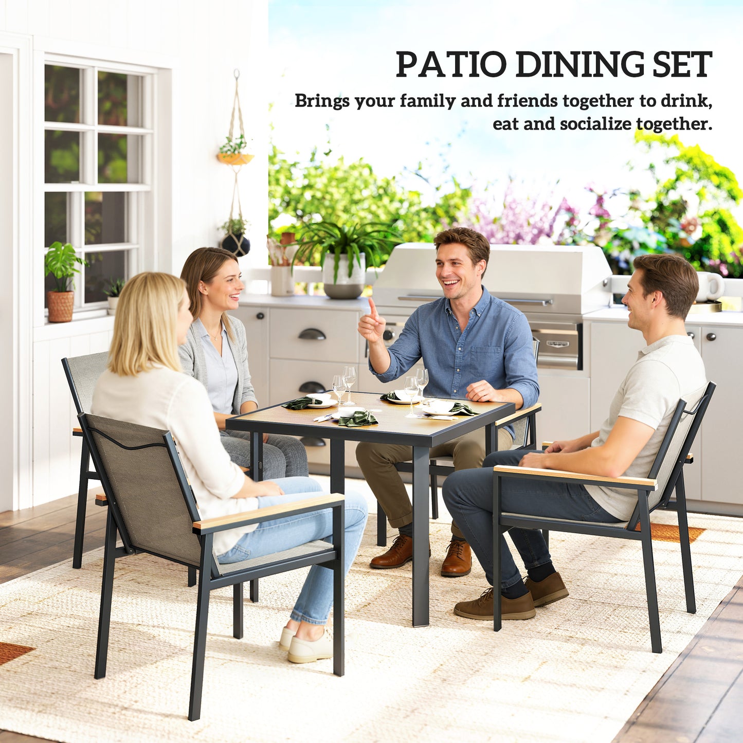 Five-Piece Metal Dining Set, with Glass-Top Table