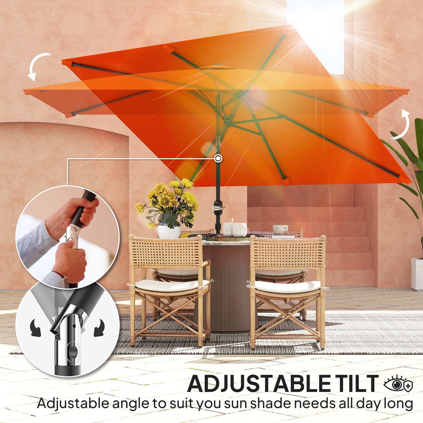 3x2m Garden Parasol Umbrella with Aluminium Pole, Tilt and Crank