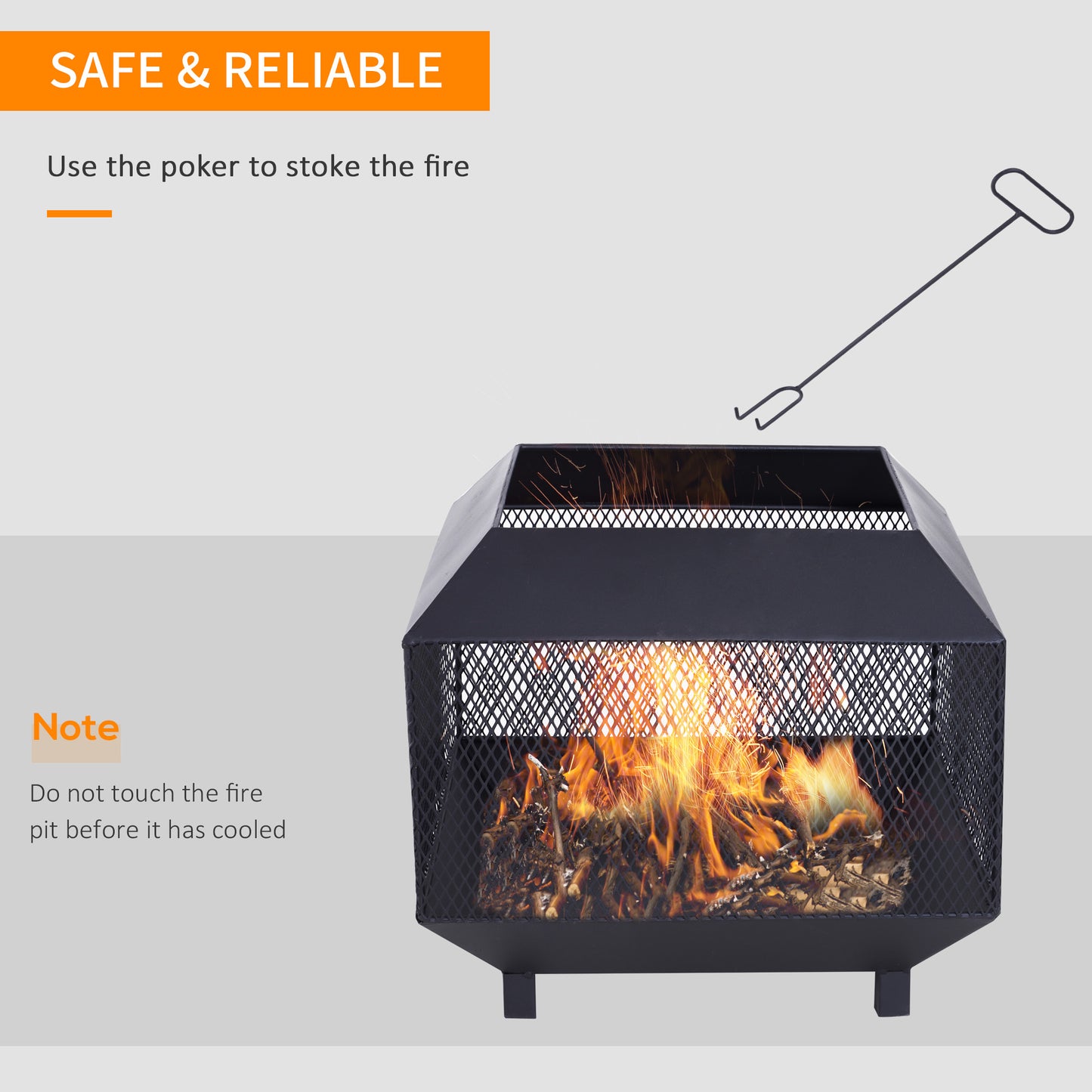 Metal Square Fire Pit Outdoor Mesh Firepit Brazier w/ Lid, Log Grate