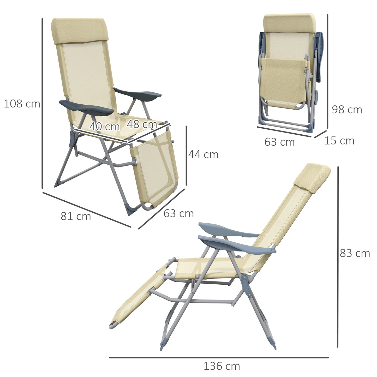 Set of Two Sun Loungers, with Five-Position Adjustable Backs