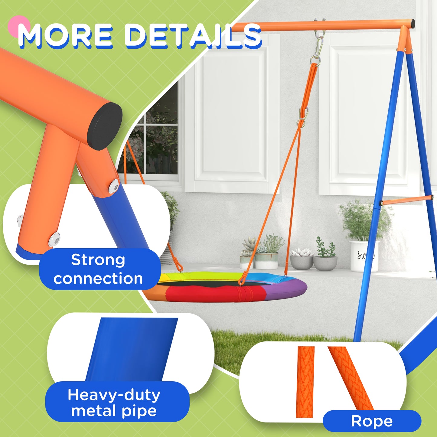 Metal Kids Swing Set Nest Swing Seat with A-Frame Structure