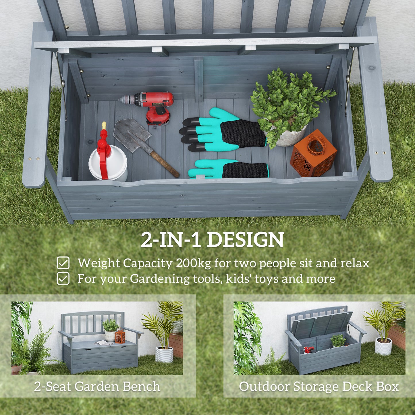 Two-Seater Garden Storage Bench