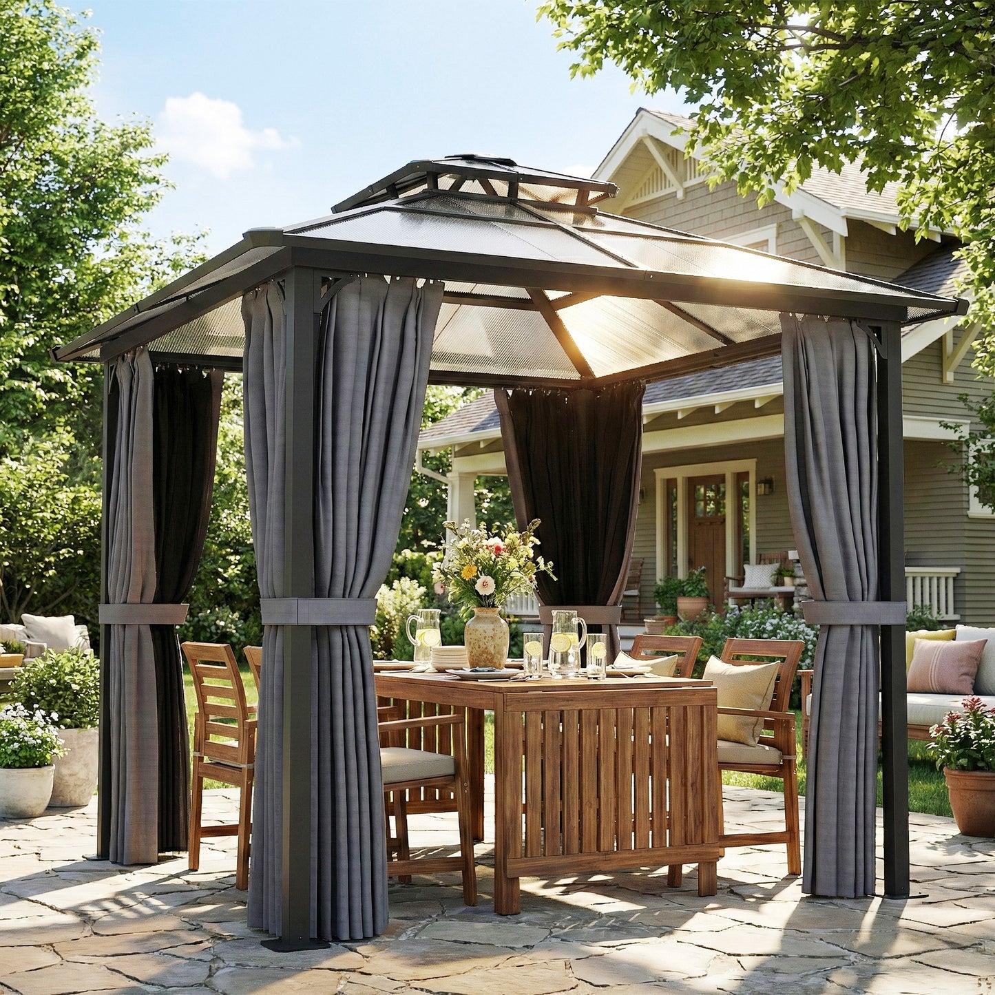2.5 x 2.5 m Hardtop Gazebo Canopy with Double PC Roof