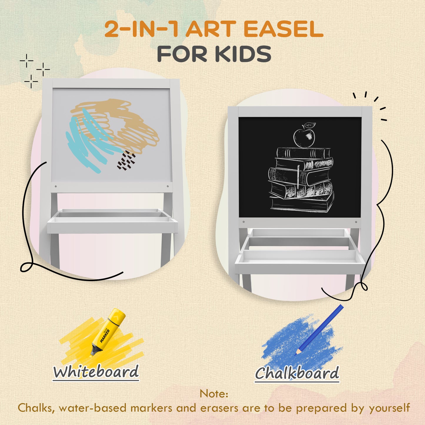 Kids Easel, Art Easel with Double Sided Whiteboard, Chalkboard