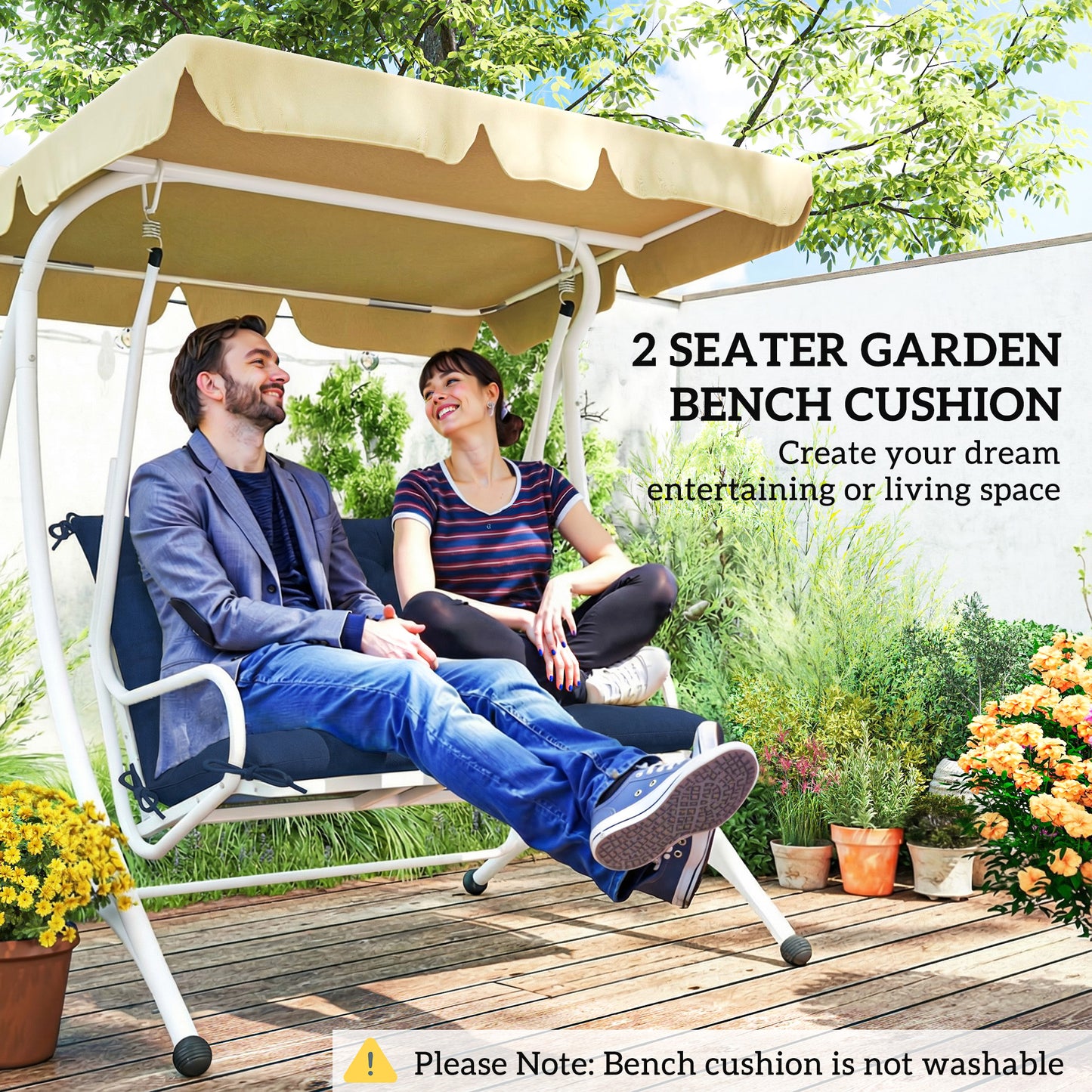 2 Seater Bench Pad, Garden Chair Cushion with Back and Ties