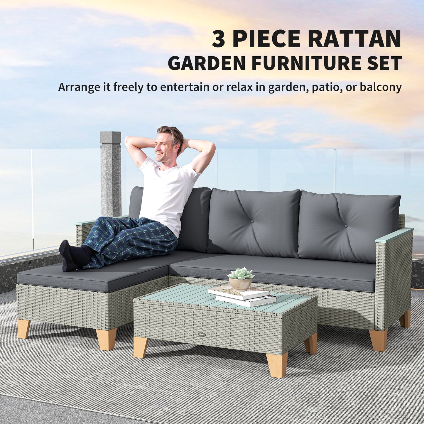 3 Pieces Rattan Garden Furniture Set