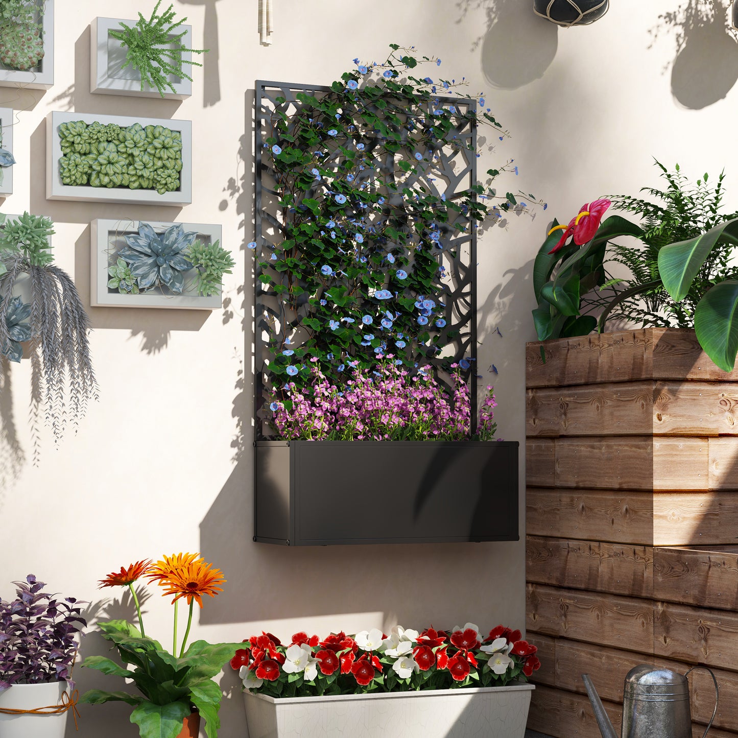 Outdoor Metal Planter, with Back Trellis (2)
