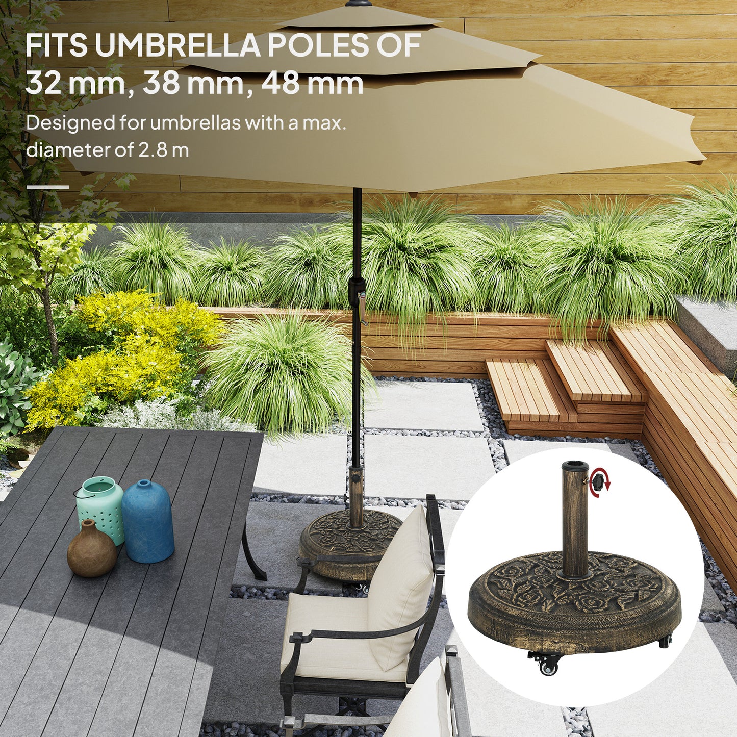 Parasol Base, Umbrella Base with Wheels Cast Iron Effect