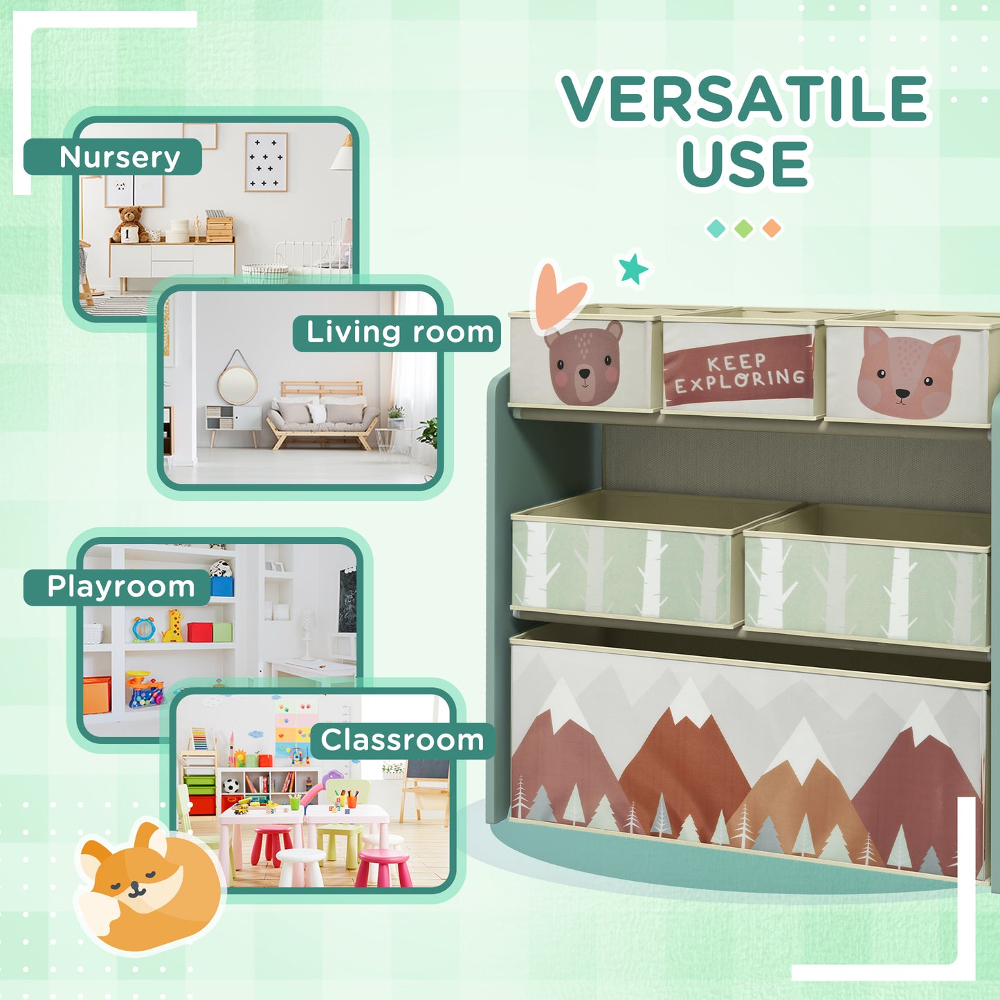 Kids Storage Unit, Toy Storage Organiser, with Six Fabric Bins