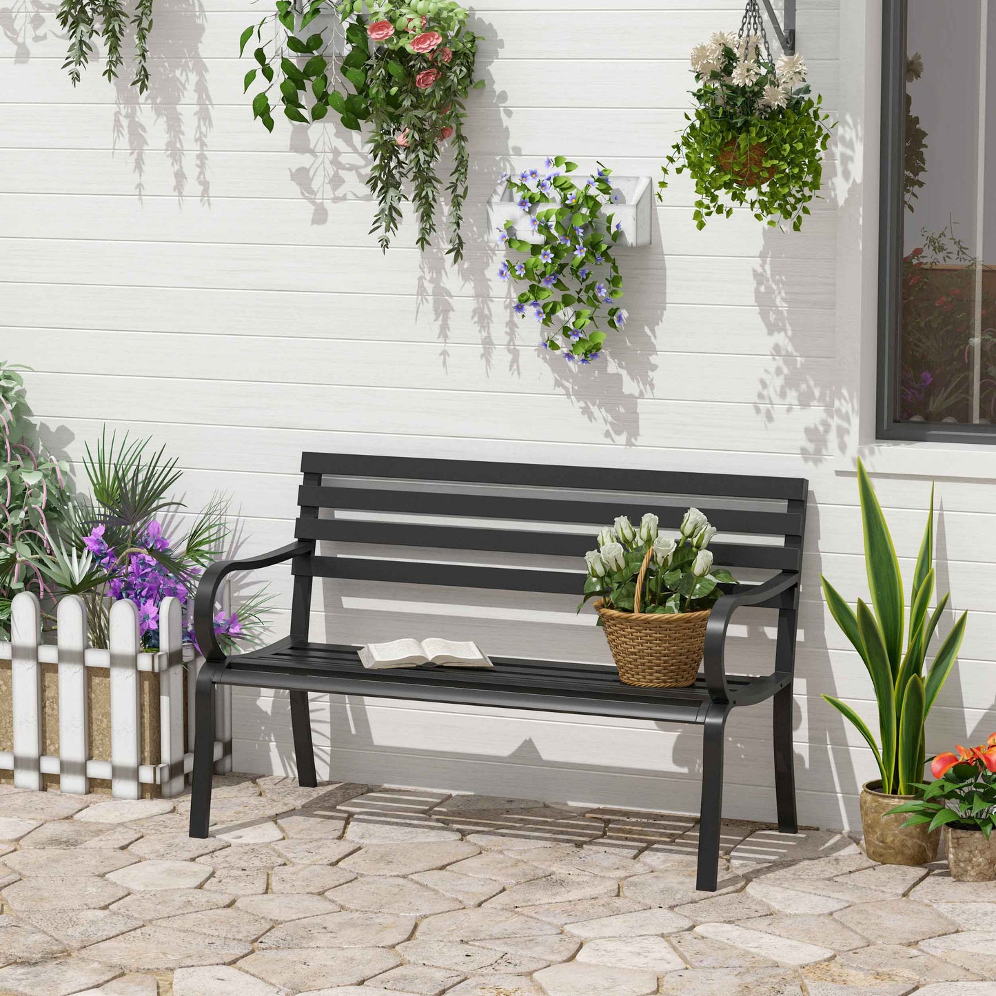 Stylish 2 Seater Metal Garden Porch Chair Bench Stable Patio