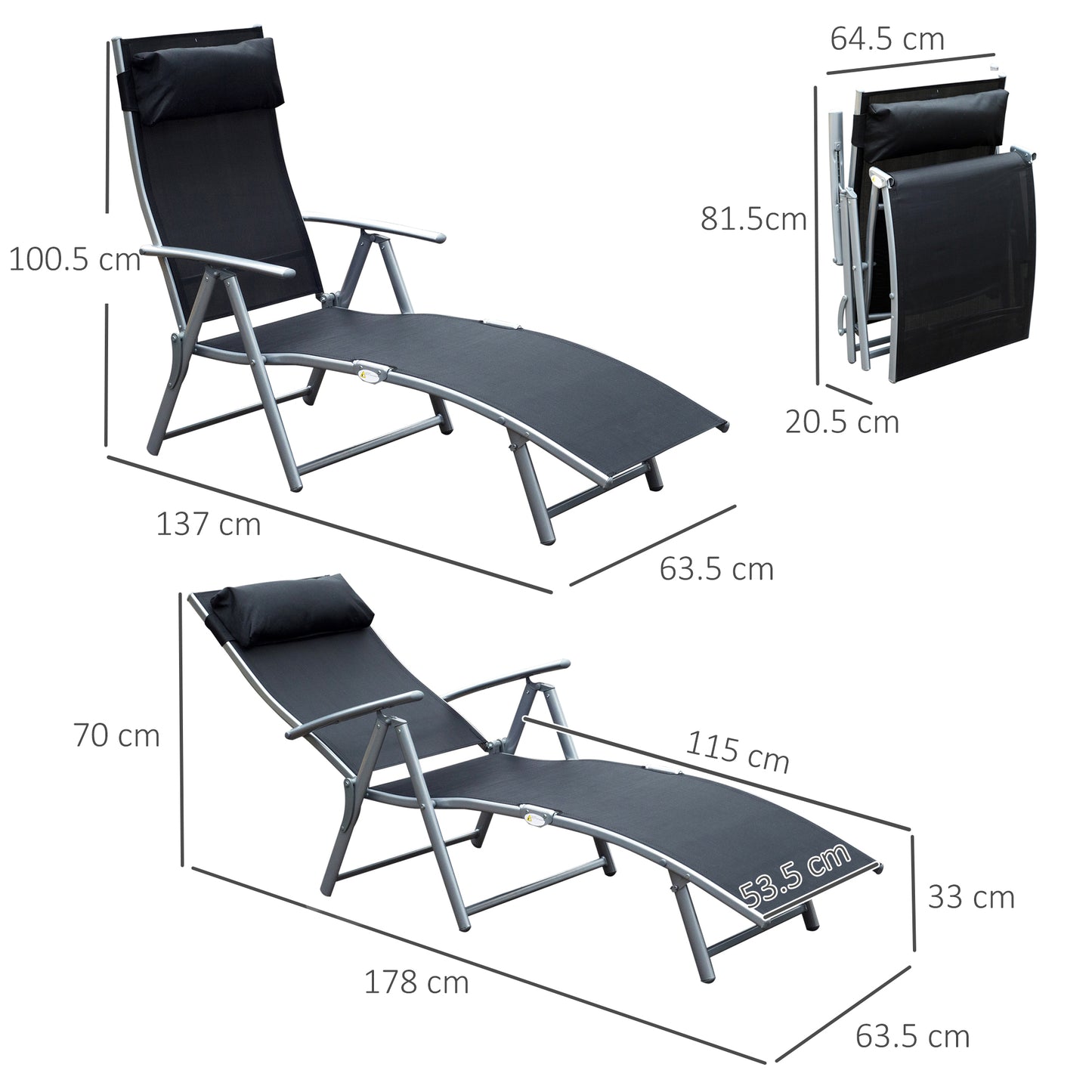 Sun Lounger Steel Frame Outdoor Folding Chaise Texteline Lounge (4)