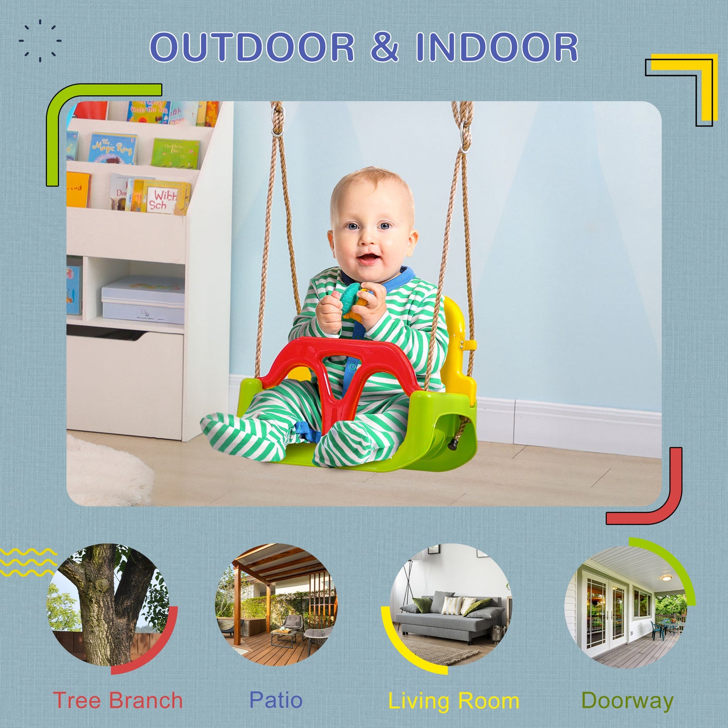 3 in 1 Detachable Kids Swing Seat with Safety Belt