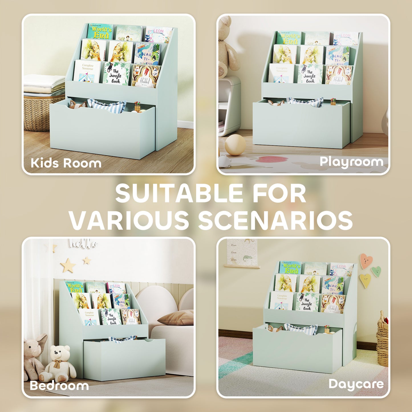 Bookcase for Kids with Shelves, Drawer, Bookcase for Bedroom, Playroom