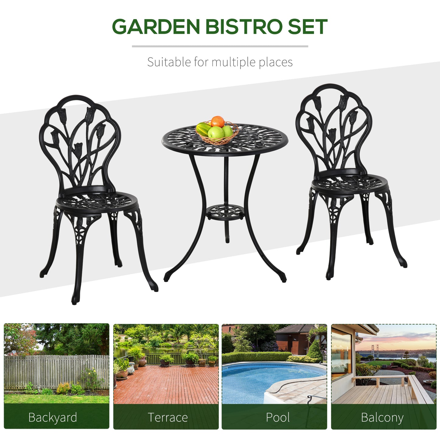 Three-Piece Aluminium Floral Bistro Garden Set