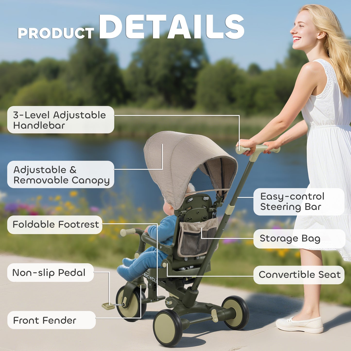 5 in 1 Kids Trike with Adjustable Backrest