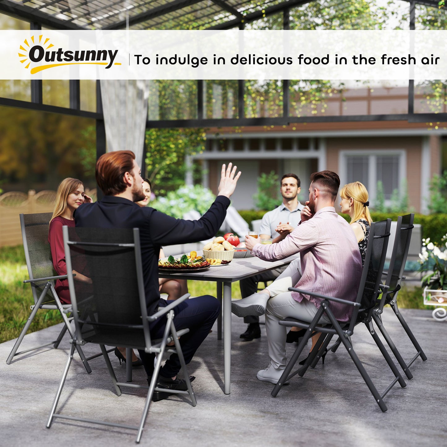 Garden Table, Outdoor Dining Table for 6 People, 160 x 90 x 74 cm