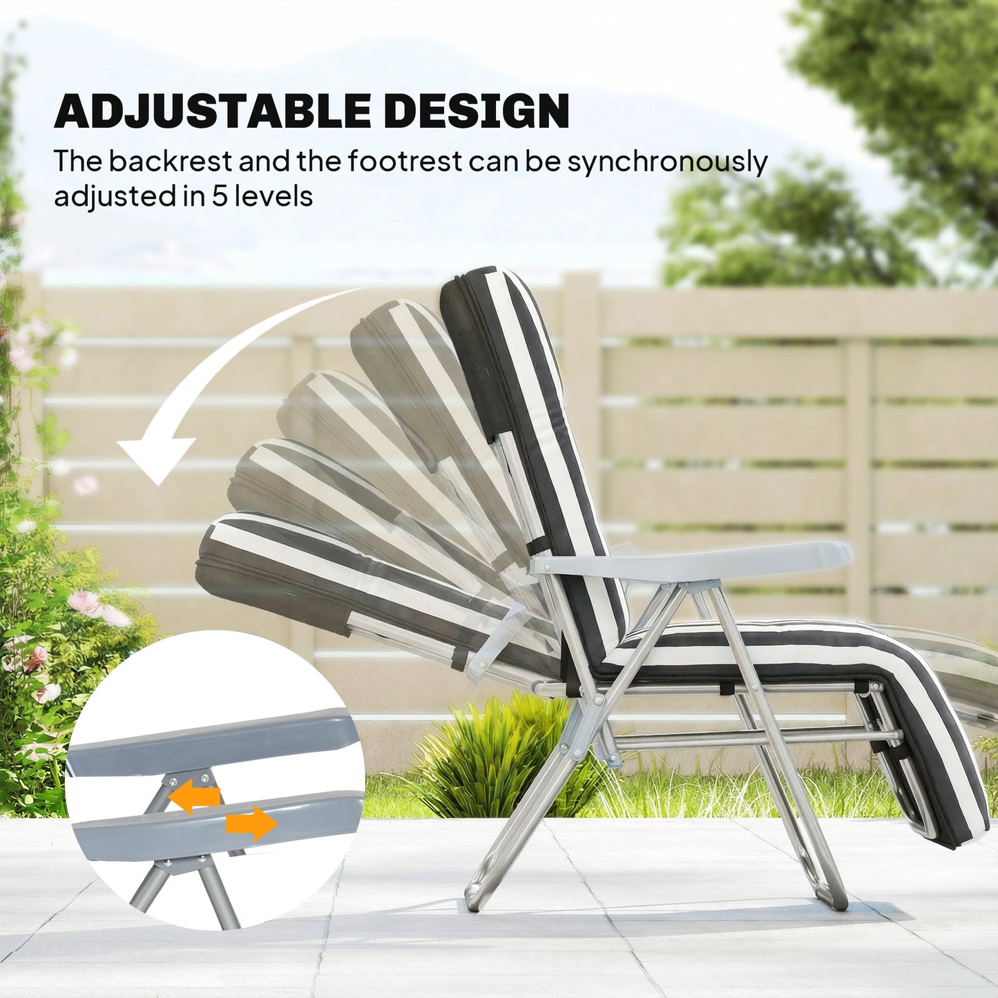 Set of 2 Foldable Patio Sun Lounger with Adjustable Backrest