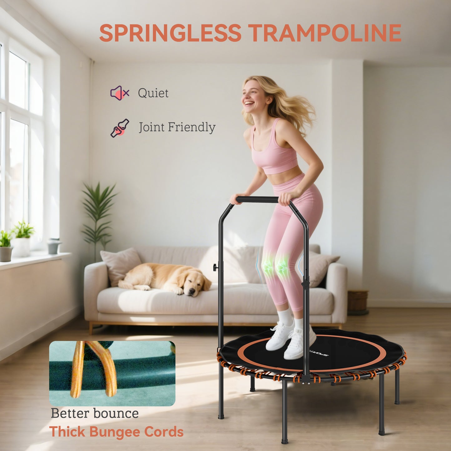 40" Foldable Fitness Trampoline Rebounder with Handle