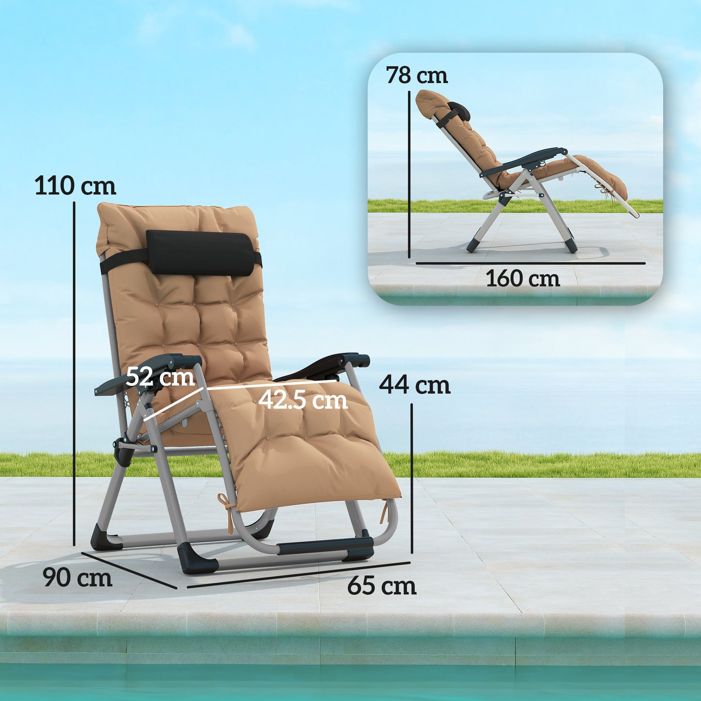 2 Piece Reclining Zero Gravity Sun Loungers with Cushions