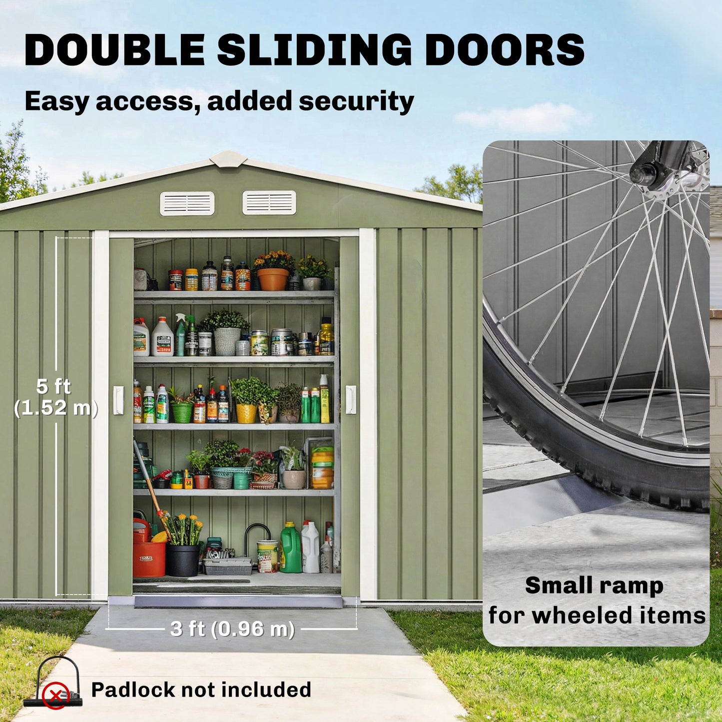 9 x 6ft Metal Garden Shed, Waterproof Outdoor Bike Storage Shed