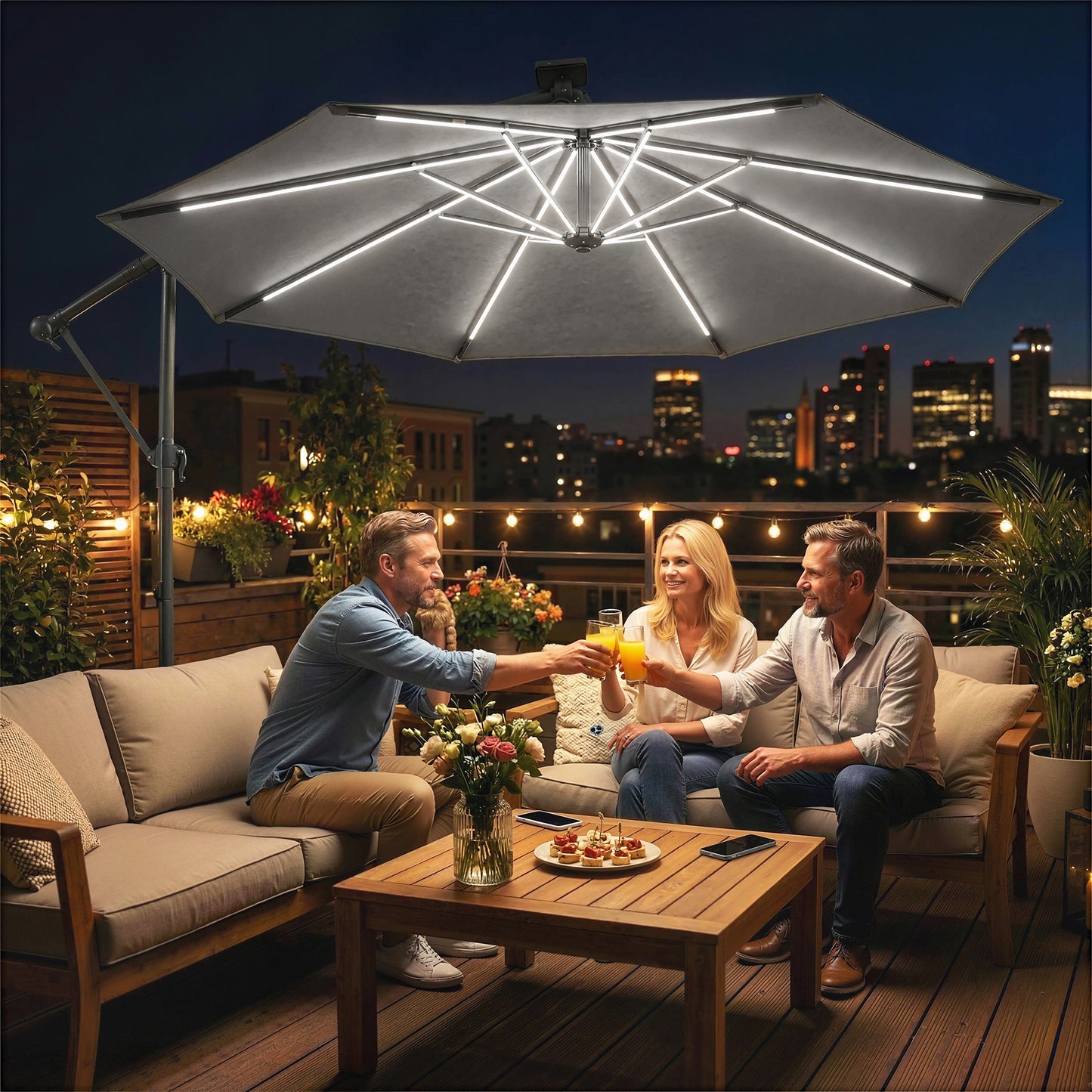 3 m Garden Cantilever Parasol with LED Solar Light