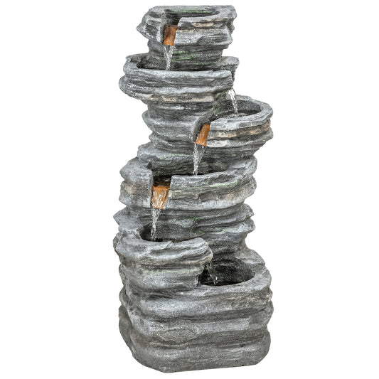 Outdoor Fountain, 6-Tier Cascading Waterfall Feature with LED Lights