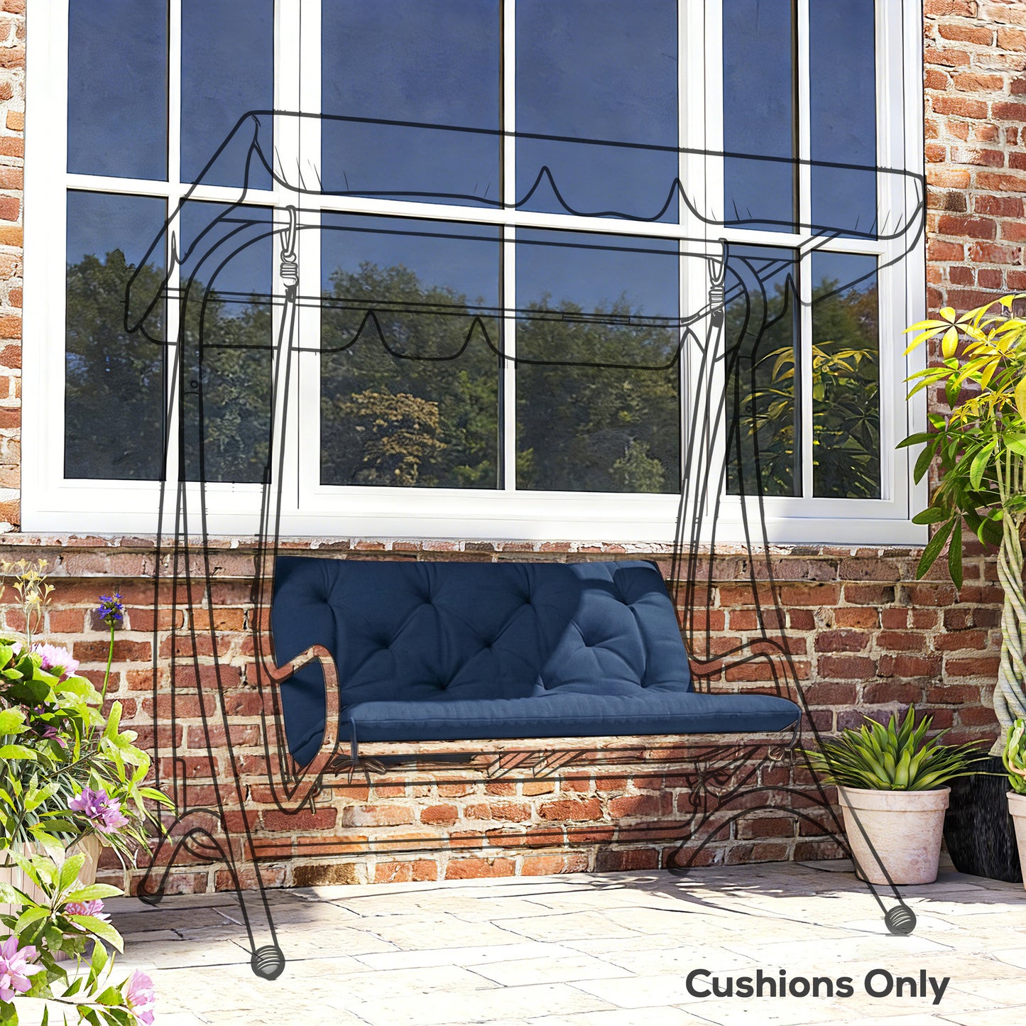 2 Seater Bench Pad, Garden Chair Cushion with Back and Ties