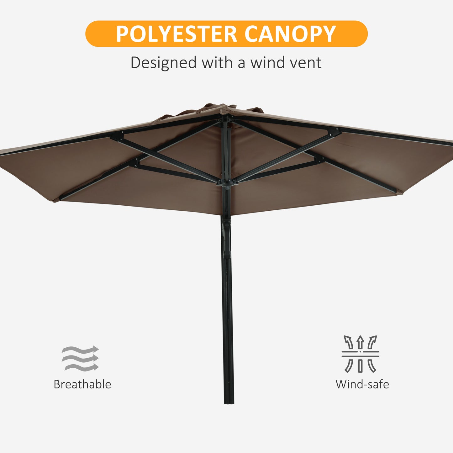 2.5m Wall Mounted Parasol, Hand to Push Outdoor Patio Umbrella