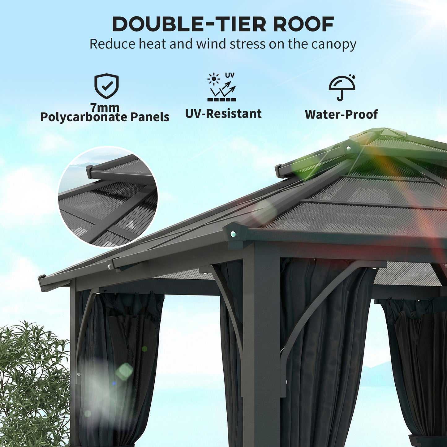 2.5 x 2.5 m Hardtop Gazebo Canopy with 7mm PC Roof